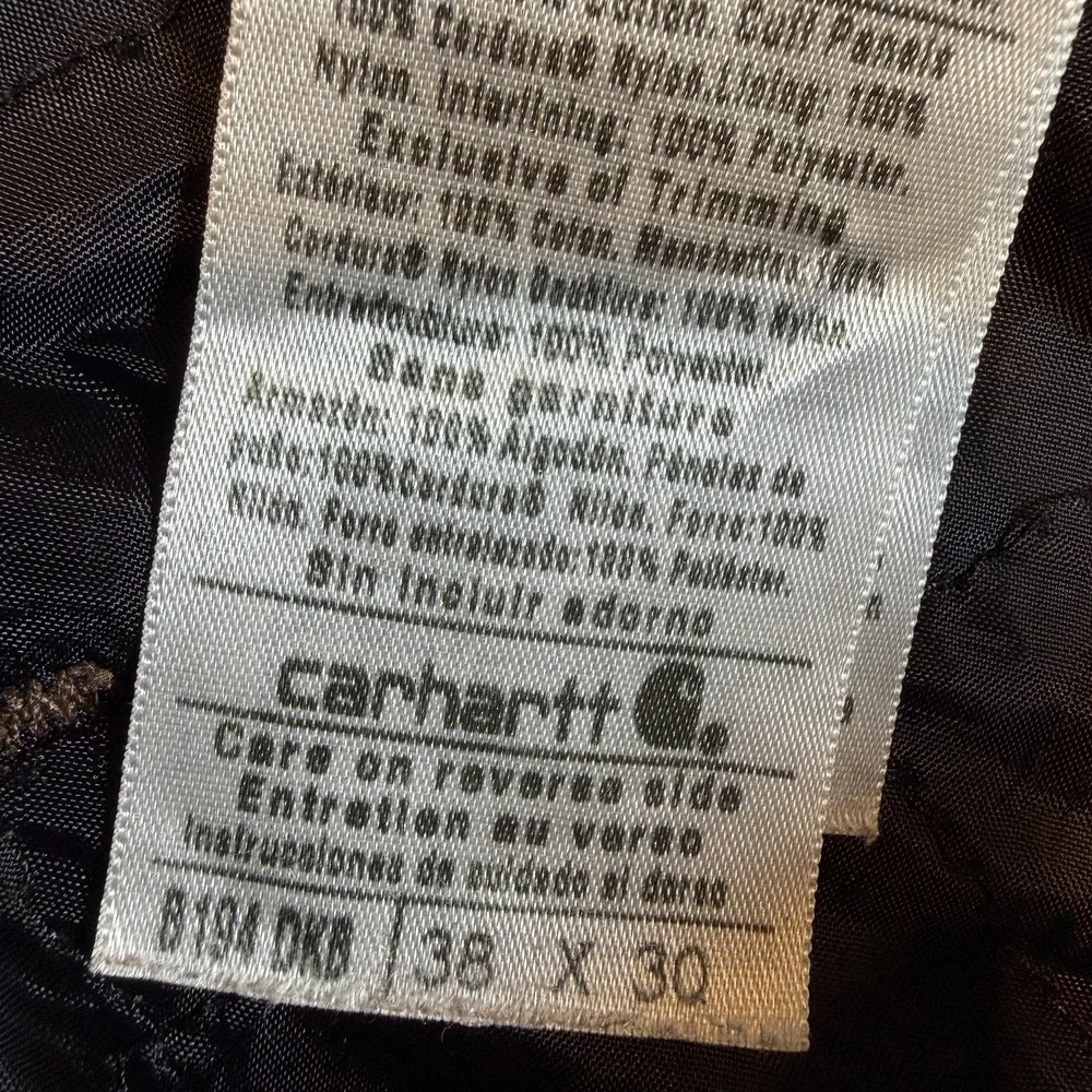 VTG Carhartt B194 Duck Canvas Double Knee Pants 38 Brown Quilted Insulated 38x30